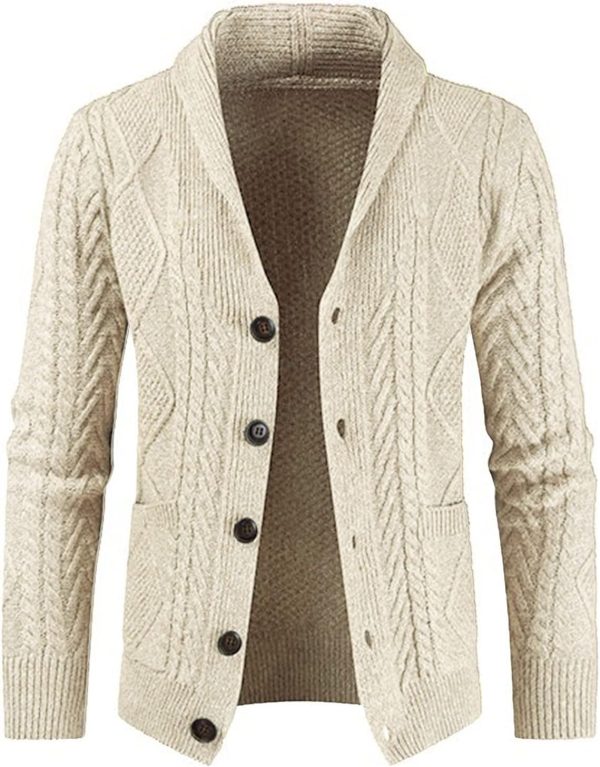JMIERR Men's Casual Long Sleeve Shawl Collar Buttons Down Cable Knit Cardigan Sweater with Pockets - Image 111