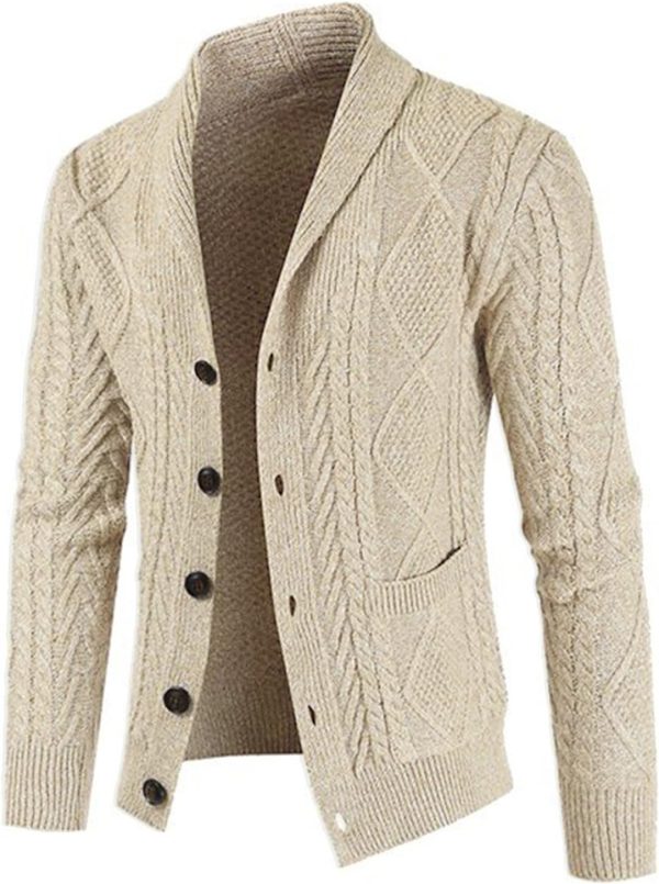 JMIERR Men's Casual Long Sleeve Shawl Collar Buttons Down Cable Knit Cardigan Sweater with Pockets - Image 112