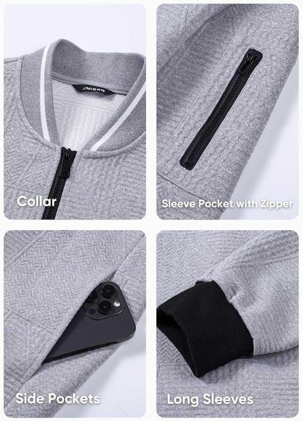 JMIERR Mens Casual Jacquard Bomber Jackets Color-Block Lightweight Varsity Jacket Fashion Zipper Coat with Pockets - Image 16