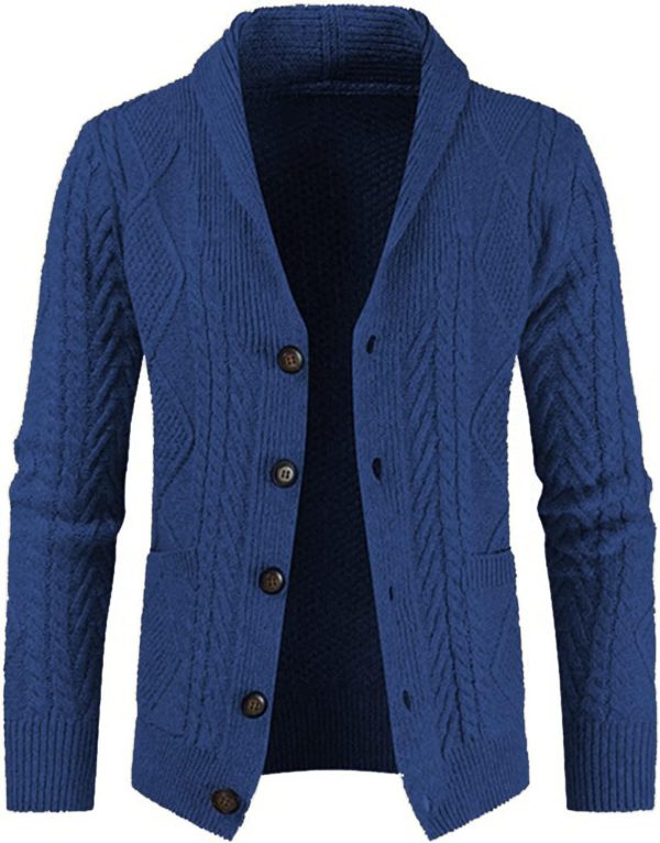 JMIERR Men's Casual Long Sleeve Shawl Collar Buttons Down Cable Knit Cardigan Sweater with Pockets - Image 114