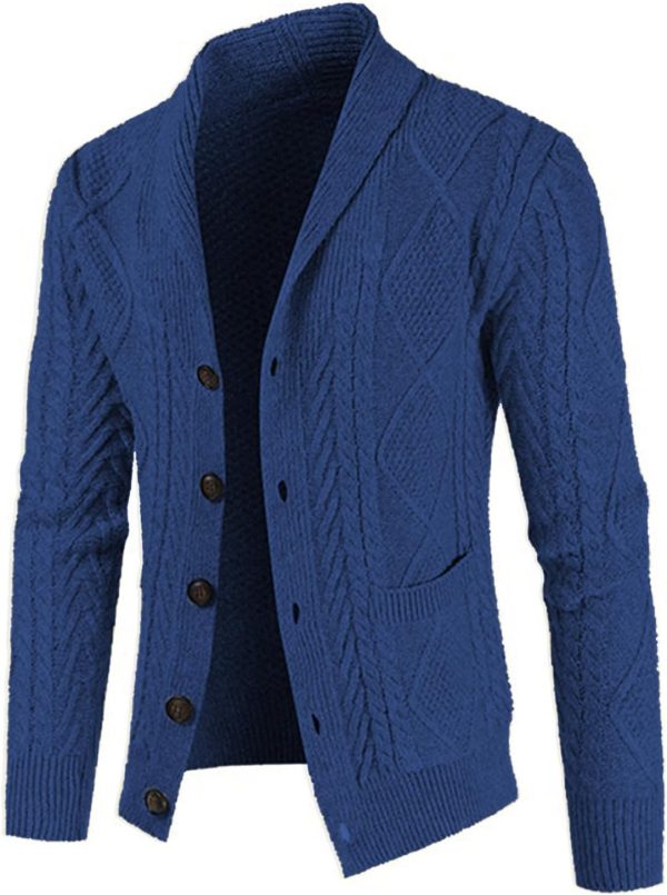JMIERR Men's Casual Long Sleeve Shawl Collar Buttons Down Cable Knit Cardigan Sweater with Pockets - Image 115