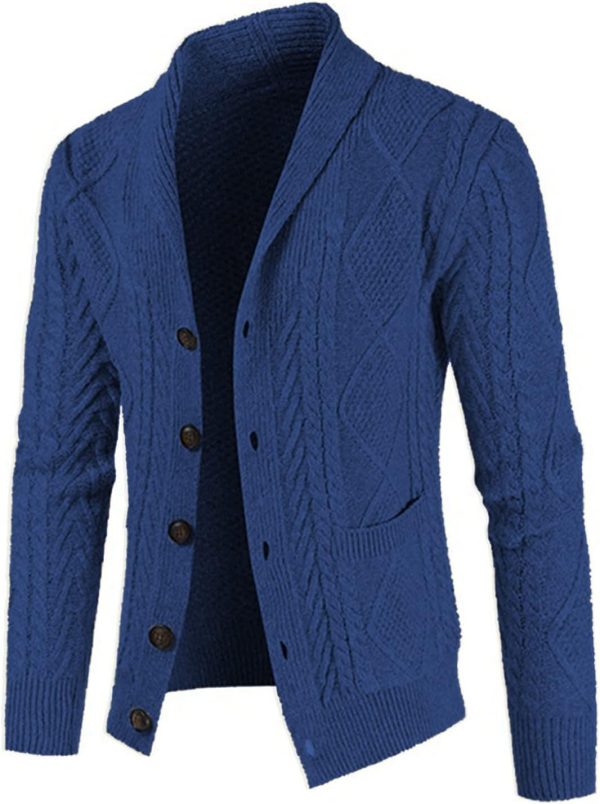JMIERR Men's Casual Long Sleeve Shawl Collar Buttons Down Cable Knit Cardigan Sweater with Pockets - Image 116