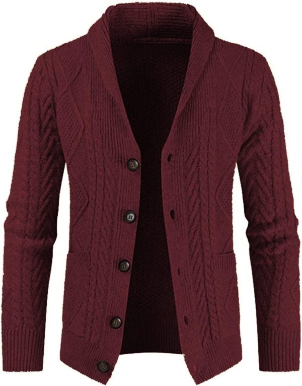 JMIERR Men's Casual Long Sleeve Shawl Collar Buttons Down Cable Knit Cardigan Sweater with Pockets - Image 117