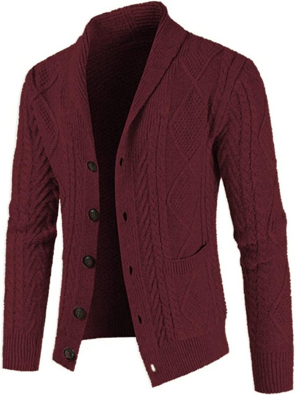 JMIERR Men's Casual Long Sleeve Shawl Collar Buttons Down Cable Knit Cardigan Sweater with Pockets - Image 118