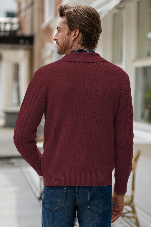 JMIERR Men's Casual Long Sleeve Shawl Collar Buttons Down Cable Knit Cardigan Sweater with Pockets - Image 120