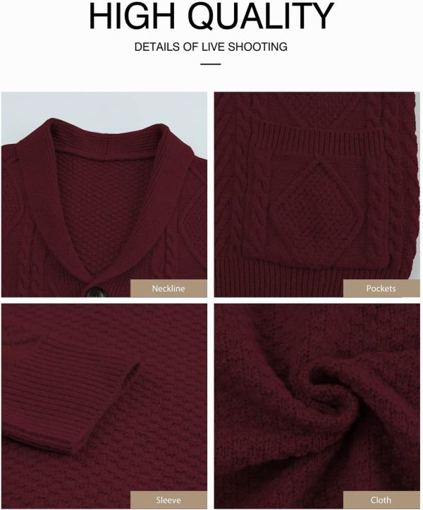 JMIERR Men's Casual Long Sleeve Shawl Collar Buttons Down Cable Knit Cardigan Sweater with Pockets - Image 121