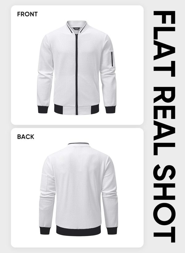 JMIERR Mens Casual Jacquard Bomber Jackets Color-Block Lightweight Varsity Jacket Fashion Zipper Coat with Pockets - Image 23