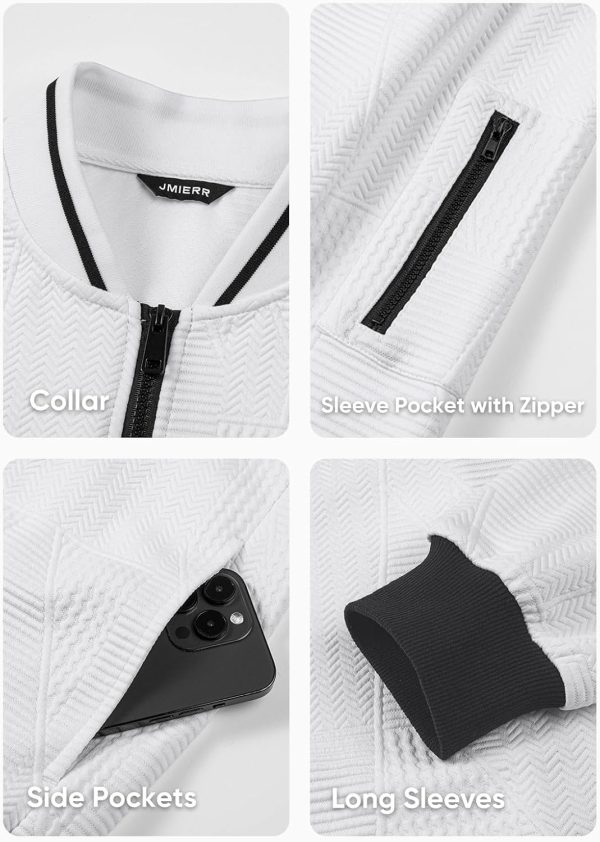 JMIERR Mens Casual Jacquard Bomber Jackets Color-Block Lightweight Varsity Jacket Fashion Zipper Coat with Pockets - Image 24