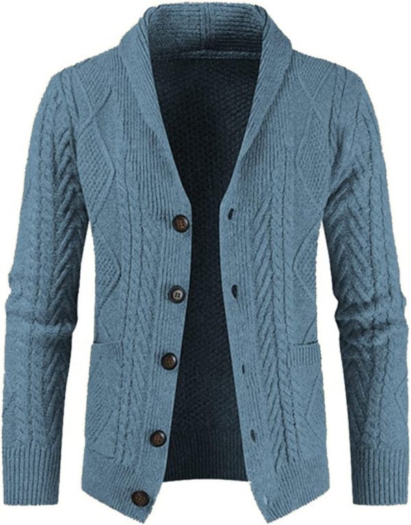 JMIERR Men's Casual Long Sleeve Shawl Collar Buttons Down Cable Knit Cardigan Sweater with Pockets - Image 125