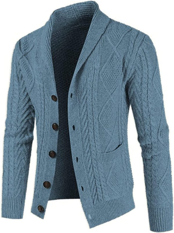 JMIERR Men's Casual Long Sleeve Shawl Collar Buttons Down Cable Knit Cardigan Sweater with Pockets - Image 126