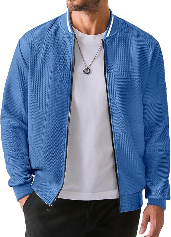 JMIERR Mens Casual Jacquard Bomber Jackets Color-Block Lightweight Varsity Jacket Fashion Zipper Coat with Pockets - Image 25