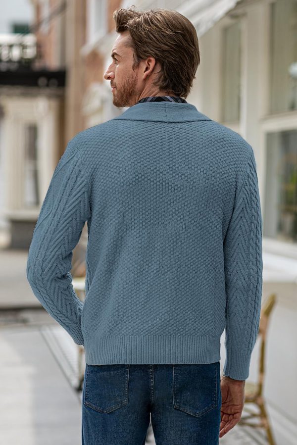 JMIERR Men's Casual Long Sleeve Shawl Collar Buttons Down Cable Knit Cardigan Sweater with Pockets - Image 128