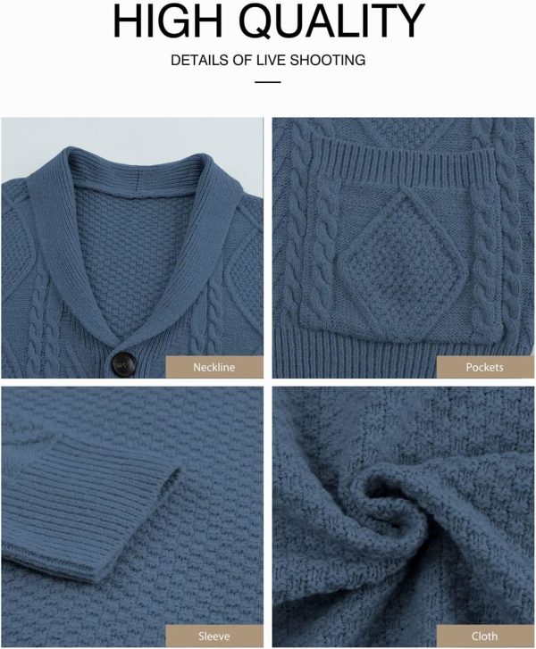 JMIERR Men's Casual Long Sleeve Shawl Collar Buttons Down Cable Knit Cardigan Sweater with Pockets - Image 129