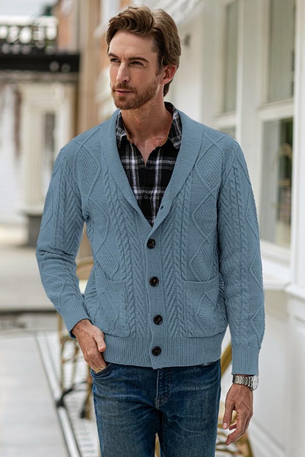 JMIERR Men's Casual Long Sleeve Shawl Collar Buttons Down Cable Knit Cardigan Sweater with Pockets - Image 132