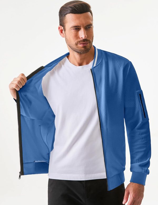JMIERR Mens Casual Jacquard Bomber Jackets Color-Block Lightweight Varsity Jacket Fashion Zipper Coat with Pockets - Image 29