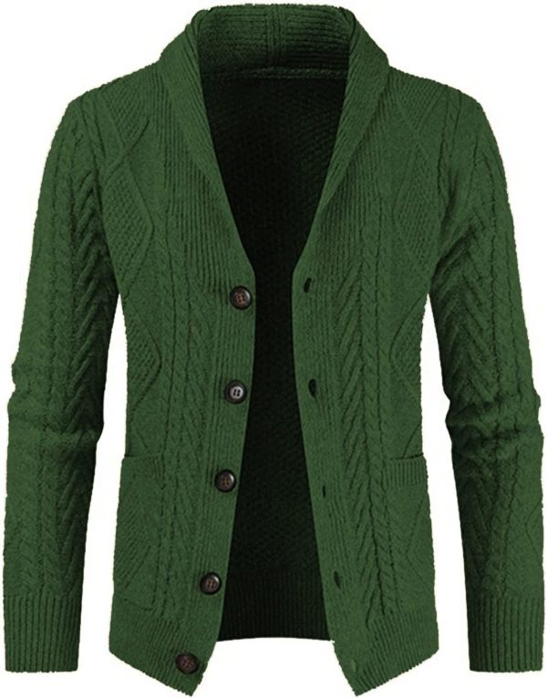 JMIERR Men's Casual Long Sleeve Shawl Collar Buttons Down Cable Knit Cardigan Sweater with Pockets - Image 133