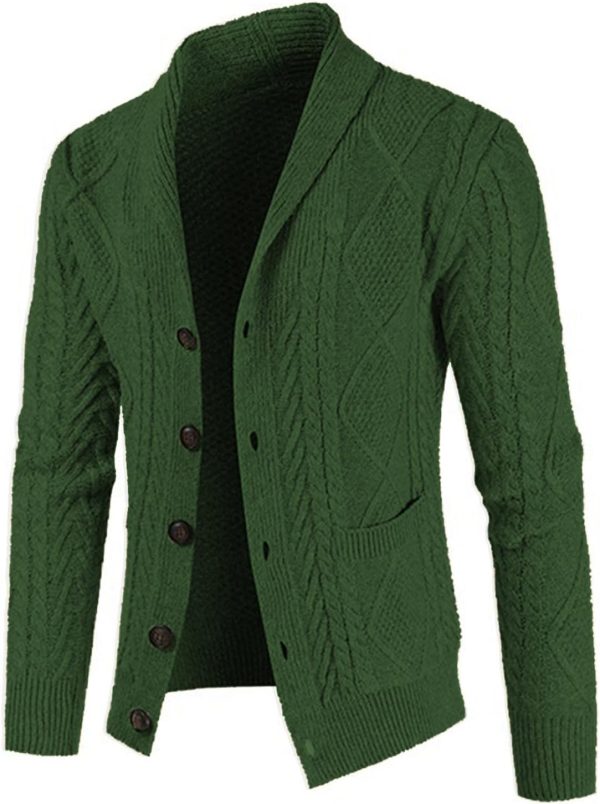 JMIERR Men's Casual Long Sleeve Shawl Collar Buttons Down Cable Knit Cardigan Sweater with Pockets - Image 134