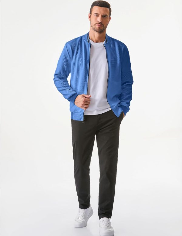 JMIERR Mens Casual Jacquard Bomber Jackets Color-Block Lightweight Varsity Jacket Fashion Zipper Coat with Pockets - Image 30
