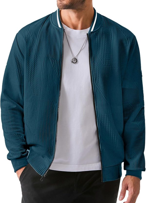JMIERR Mens Casual Jacquard Bomber Jackets Color-Block Lightweight Varsity Jacket Fashion Zipper Coat with Pockets - Image 33