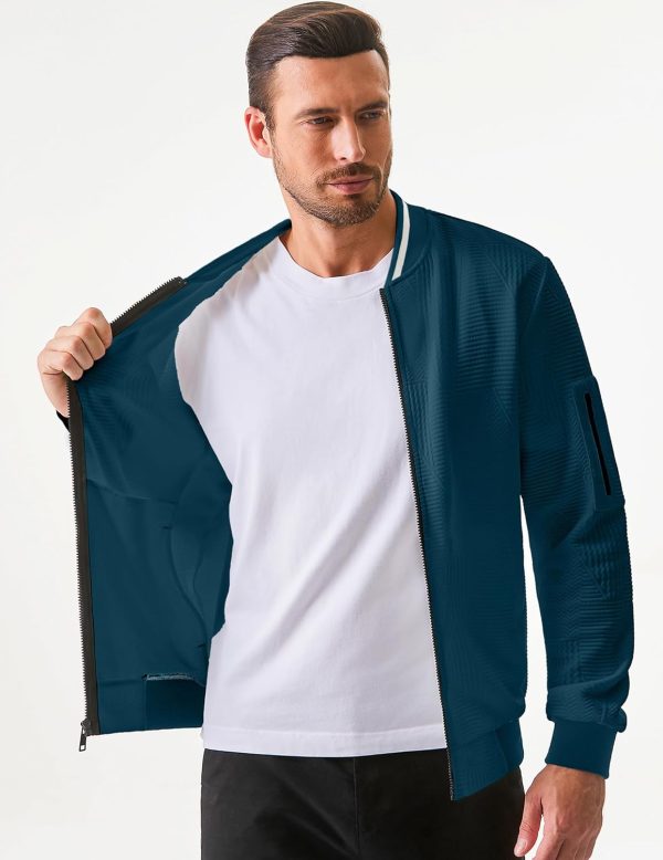 JMIERR Mens Casual Jacquard Bomber Jackets Color-Block Lightweight Varsity Jacket Fashion Zipper Coat with Pockets - Image 37