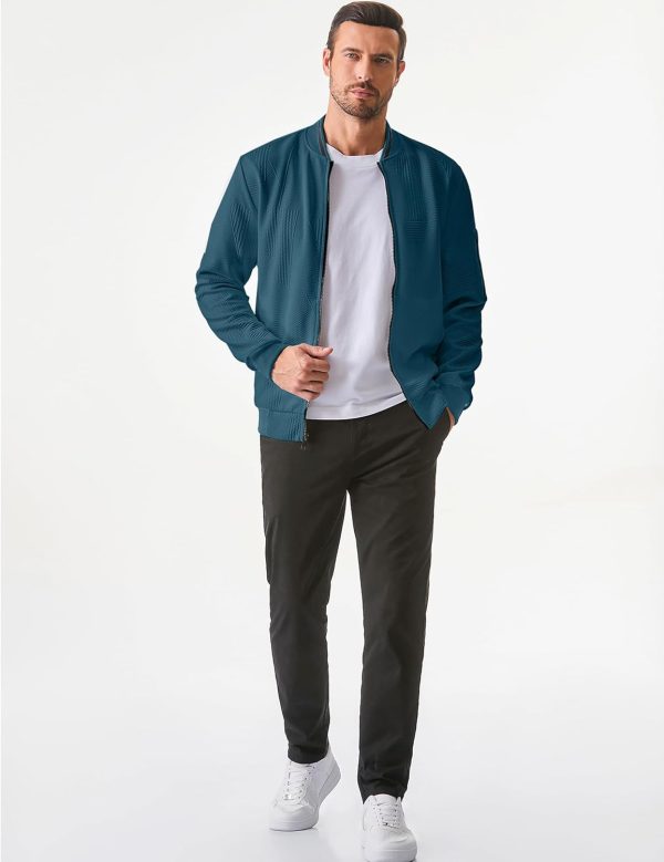 JMIERR Mens Casual Jacquard Bomber Jackets Color-Block Lightweight Varsity Jacket Fashion Zipper Coat with Pockets - Image 38