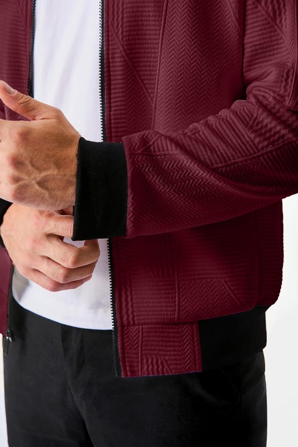JMIERR Mens Casual Jacquard Bomber Jackets Color-Block Lightweight Varsity Jacket Fashion Zipper Coat with Pockets - Image 43