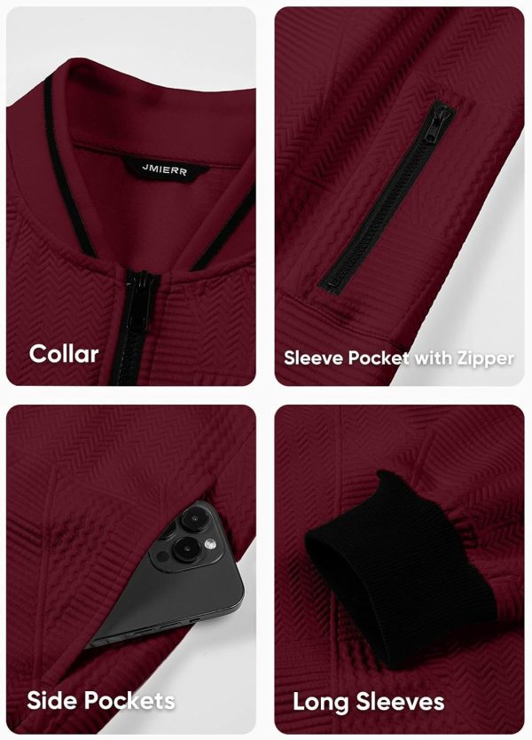 JMIERR Mens Casual Jacquard Bomber Jackets Color-Block Lightweight Varsity Jacket Fashion Zipper Coat with Pockets - Image 48