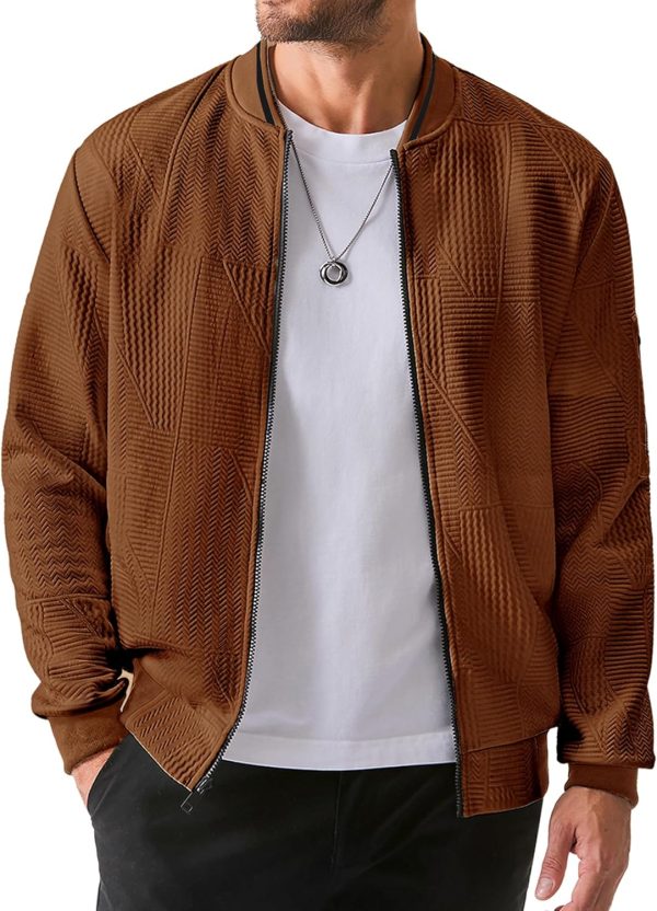 JMIERR Mens Casual Jacquard Bomber Jackets Color-Block Lightweight Varsity Jacket Fashion Zipper Coat with Pockets - Image 49