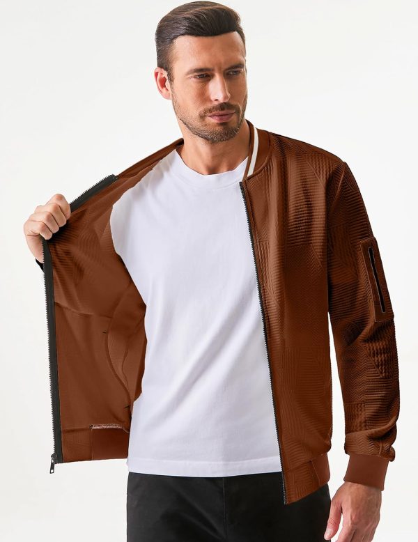JMIERR Mens Casual Jacquard Bomber Jackets Color-Block Lightweight Varsity Jacket Fashion Zipper Coat with Pockets - Image 53