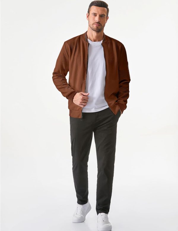 JMIERR Mens Casual Jacquard Bomber Jackets Color-Block Lightweight Varsity Jacket Fashion Zipper Coat with Pockets - Image 54
