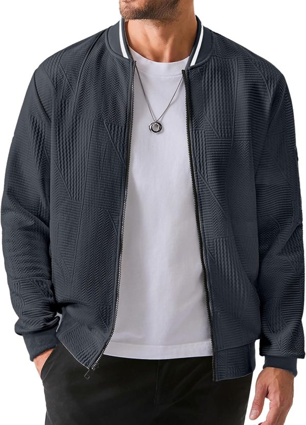 JMIERR Mens Casual Jacquard Bomber Jackets Color-Block Lightweight Varsity Jacket Fashion Zipper Coat with Pockets - Image 57