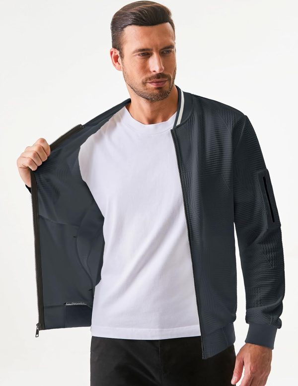 JMIERR Mens Casual Jacquard Bomber Jackets Color-Block Lightweight Varsity Jacket Fashion Zipper Coat with Pockets - Image 61