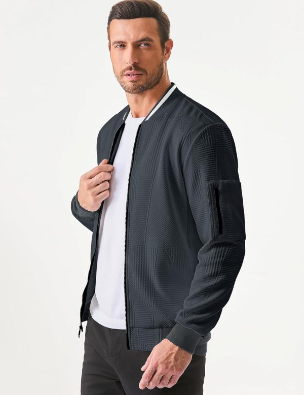 JMIERR Mens Casual Jacquard Bomber Jackets Color-Block Lightweight Varsity Jacket Fashion Zipper Coat with Pockets - Image 62