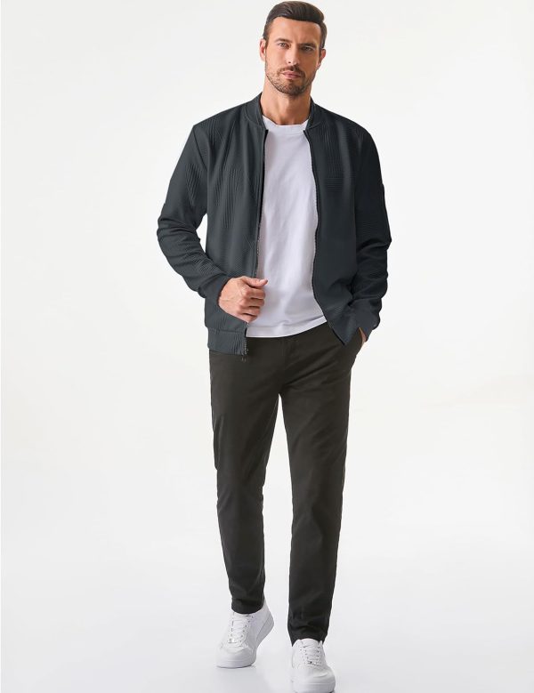 JMIERR Mens Casual Jacquard Bomber Jackets Color-Block Lightweight Varsity Jacket Fashion Zipper Coat with Pockets - Image 63
