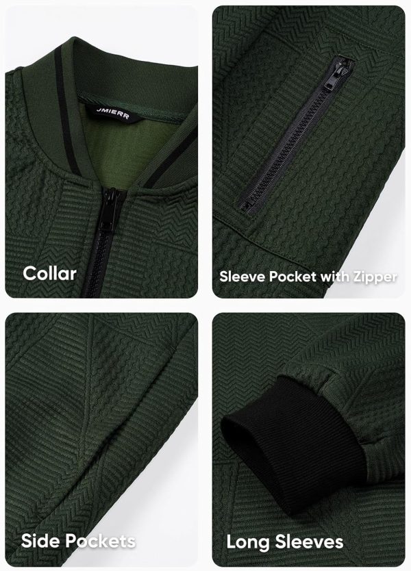 JMIERR Mens Casual Jacquard Bomber Jackets Color-Block Lightweight Varsity Jacket Fashion Zipper Coat with Pockets - Image 72