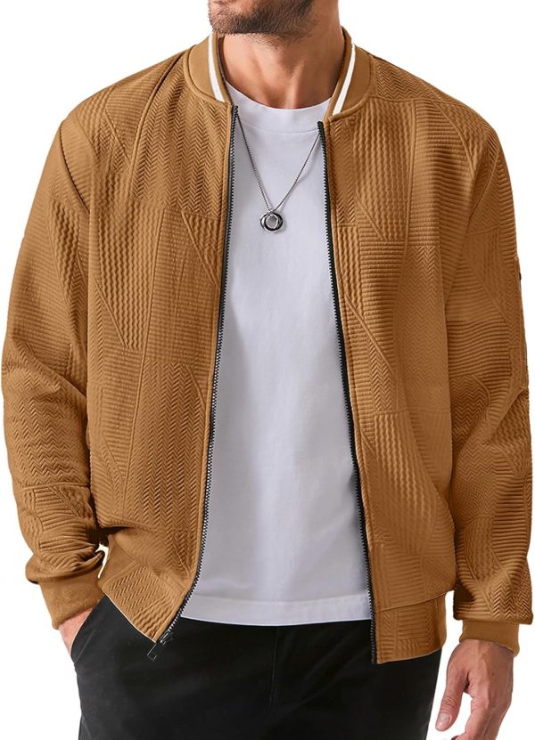 JMIERR Mens Casual Jacquard Bomber Jackets Color-Block Lightweight Varsity Jacket Fashion Zipper Coat with Pockets - Image 73