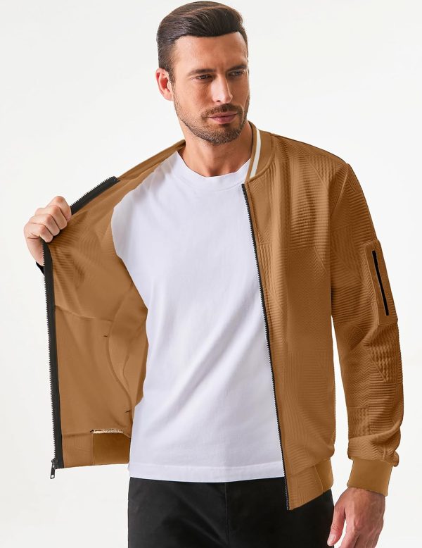 JMIERR Mens Casual Jacquard Bomber Jackets Color-Block Lightweight Varsity Jacket Fashion Zipper Coat with Pockets - Image 77