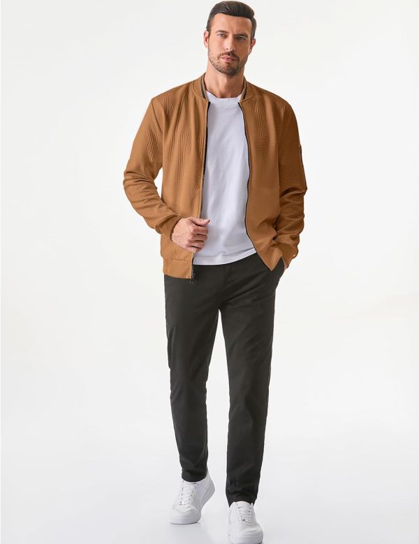 JMIERR Mens Casual Jacquard Bomber Jackets Color-Block Lightweight Varsity Jacket Fashion Zipper Coat with Pockets - Image 78