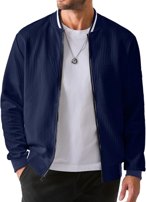 JMIERR Mens Casual Jacquard Bomber Jackets Color-Block Lightweight Varsity Jacket Fashion Zipper Coat with Pockets - Image 81