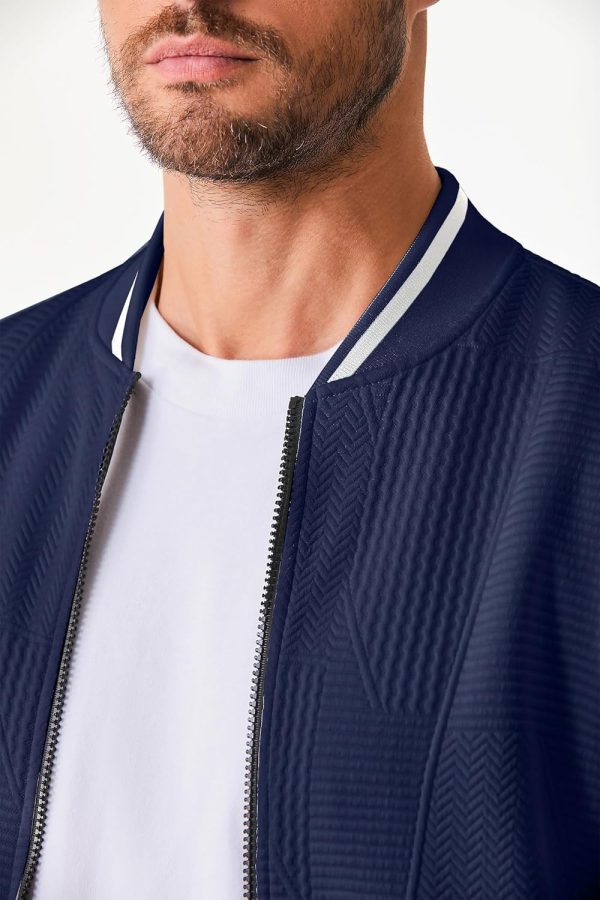 JMIERR Mens Casual Jacquard Bomber Jackets Color-Block Lightweight Varsity Jacket Fashion Zipper Coat with Pockets - Image 85
