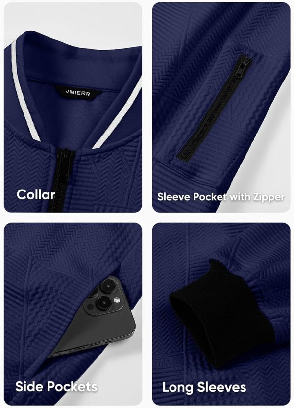 JMIERR Mens Casual Jacquard Bomber Jackets Color-Block Lightweight Varsity Jacket Fashion Zipper Coat with Pockets - Image 88